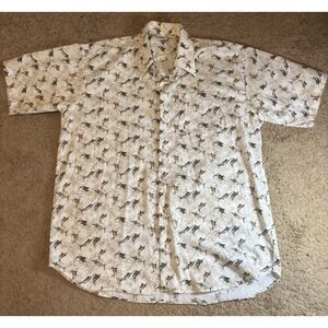 Kennington LTD. Button Down Shirt Men XL Swordfish Print Short Sleeve Breathable